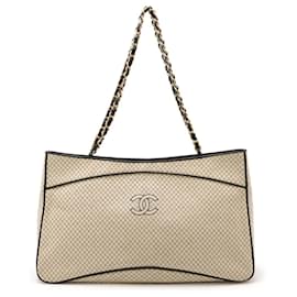Chanel-Chanel Jersey Leather Coco Mark Micro Matelassé 2way Tote Bag-White