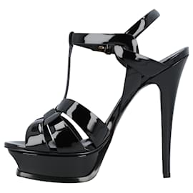 Saint Laurent-Saint Laurent Tribute Platform Sandals In Patent Leather Black-Black