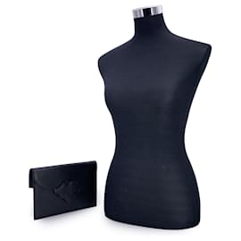 Yves Saint Laurent-Vintage Black Leather YSL Logo Flap Clutch Bag-Black