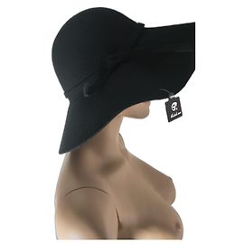 Autre Marque Chic Hut mit breiter Krempe aus Wolle Schwarz