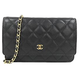 Chanel-Chanel Timeless Classic Line 33814 Chain Wallet-Black,Dark red