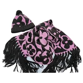 Louis Vuitton-Fringe LV iconic Logo Wool Set Pom Pon Beanie + scarf-Multiple colors