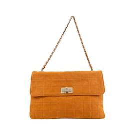 Chanel-Chanel Orange Suede Shoulder Bag-Orange