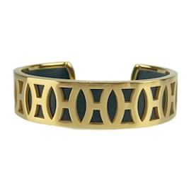 Hermès-Bracelet en cuir noir et or Hermes-Noir,Doré
