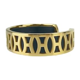 Hermès-Bracelet en cuir noir et or Hermes-Noir,Doré