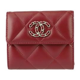 Chanel-Chanel Bordeaux Lambskin Tri-fold Wallet-Dark red