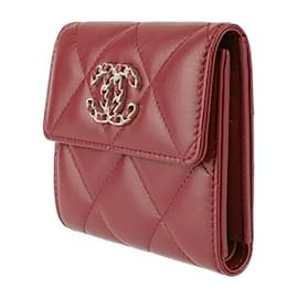 Chanel-Chanel Bordeaux Lambskin Tri-fold Wallet-Dark red