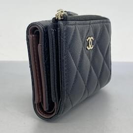 Chanel-Chanel Tri-fold Wallet in Black Grained Calfskin-Black