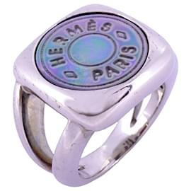Hermès-Bague en métal avec coque Corozo Hermes-Noir,Argenté