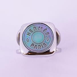 Hermès-Bague en métal avec coque Corozo Hermes-Noir,Argenté