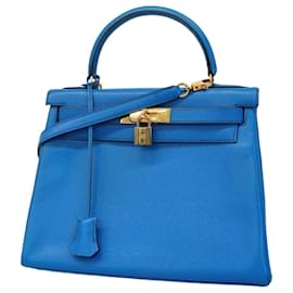 Hermès-Sac à main Hermes Kelly 28 en bleu Cushvel-Bleu