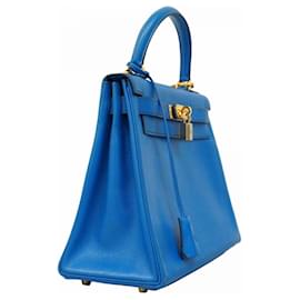 Hermès-Sac à main Hermes Kelly 28 en bleu Cushvel-Bleu