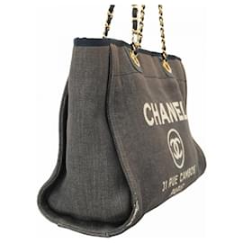 Chanel-Chanel Tote Bag Deauville Chain Denim Navy-Navy blue