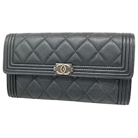 Chanel-Chanel Long Wallet in Black Leather-Black