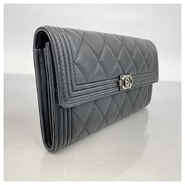 Chanel-Chanel Long Wallet in Black Leather-Black