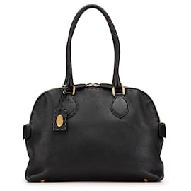 Fendi-Fendi Black Pebbled Leather Selleria Dome Shoulder Bag-Black