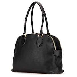 Fendi-Fendi Black Pebbled Leather Selleria Dome Shoulder Bag-Black