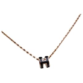 Hermès-Pendentif Mini Pop H en émail or rose noir Hermès-Noir,Rose,Doré,Autre