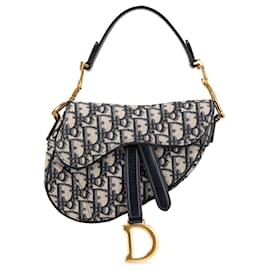 Dior-Dior Blue Mini Oblique Canvas Saddle Bag-Blue