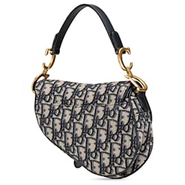 Dior-Dior Blue Mini Oblique Canvas Saddle Bag-Blue