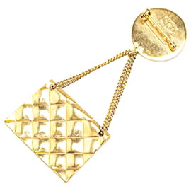 Chanel-Chanel Gold Gold Plated CC Quilted Flap Bag Brooch-Golden