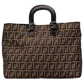 Fendi-Fendi Brown Large Zucca Canvas Twins Tote-Brown