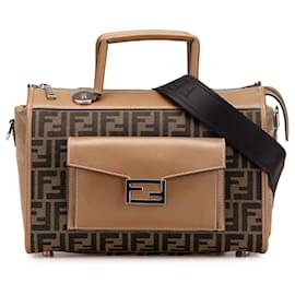 Fendi-Fendi Brown Zucca Canvas Soft Trunk Satchel-Brown