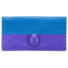 Bottega Veneta-Bottega Veneta Blue Nappa Intrecciato Turn Lock Clutch-Blue