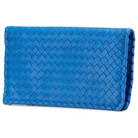 Bottega Veneta-Bottega Veneta Blue Nappa Intrecciato Turn Lock Clutch-Blue