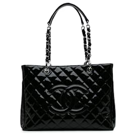 Chanel-Chanel Black Patent Grand Shopping Tote-Black