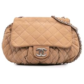 Chanel-Chanel Brown Large Quilted Suede Chain Around Flap-Brown,Camel