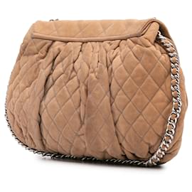 Chanel-Chanel Brown Large Quilted Suede Chain Around Flap-Brown,Camel