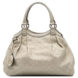 Gucci-Gucci White Medium Guccissima Sukey Tote-White