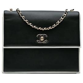 Chanel-Chanel Black CC Bicolor Calfskin Square Frame Flap-Black