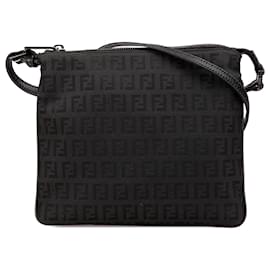 Fendi-Fendi Black Zucchino Canvas Crossbody-Black