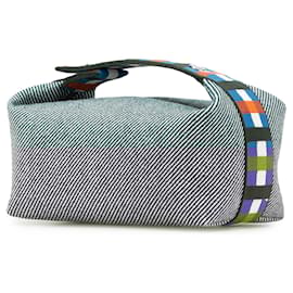Hermès-Hermès Blue Small Wool Bride A Brac H Natte Case-Blue,Other,Dark green