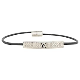 Louis Vuitton-Louis Vuitton Silver Palladium Plated and Leather Champs Elysees Bracelet-Silvery