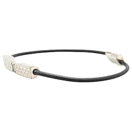 Louis Vuitton-Louis Vuitton Silver Palladium Plated and Leather Champs Elysees Bracelet-Silvery