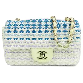 Chanel-Chanel White Mini Rectangular Woven Cotton Single Flap-White,Eggshell
