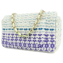 Chanel-Chanel White Mini Rectangular Woven Cotton Single Flap-White,Eggshell