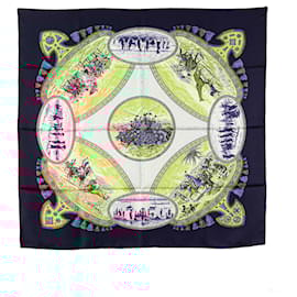Hermès-Hermès Blue Cavaliers Peuls Silk Scarf-Blue,Navy blue