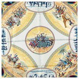 Hermès-Hermès Blue Cavaliers Peuls Silk Scarf-Blue,Navy blue