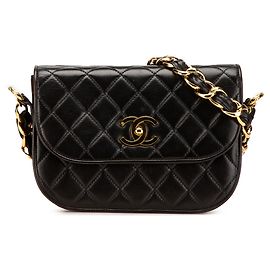 Chanel Negro CC Acolchado de Cordero con Cadena Negro