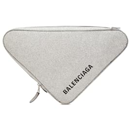 Balenciaga-Pochette Triangle en Cuir Argenté Moyen Balenciaga-Argenté