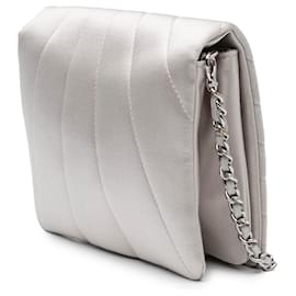 Chanel-Chanel Silver Satin Embellished Mirror Flap with Chain-Silvery