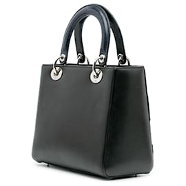 Dior-Dior Black Medium Calfskin Patent Embroidered Valentines Day Heart Lady Dior-Black,Blue