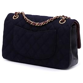 Chanel-Chanel Blue Medium Classic Wool Paris-Hamburg Charms Double Flap-Blue,Dark blue