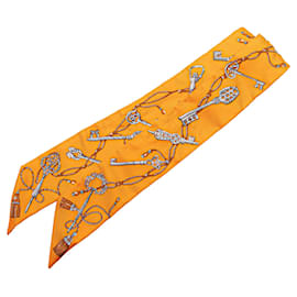 Hermès-Hermès Orange Les Cles a Pois Silk Twilly Scarf-Orange