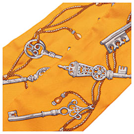 Hermès-Hermès Orange Les Cles a Pois Silk Twilly Scarf-Orange