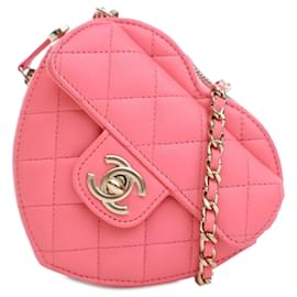 Chanel-Chanel Pink Mini Lambskin CC in Love Heart Crossbody-Pink